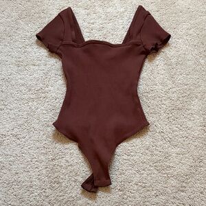 Lulu's Chocolate Brown Ribbed Bodysuit
